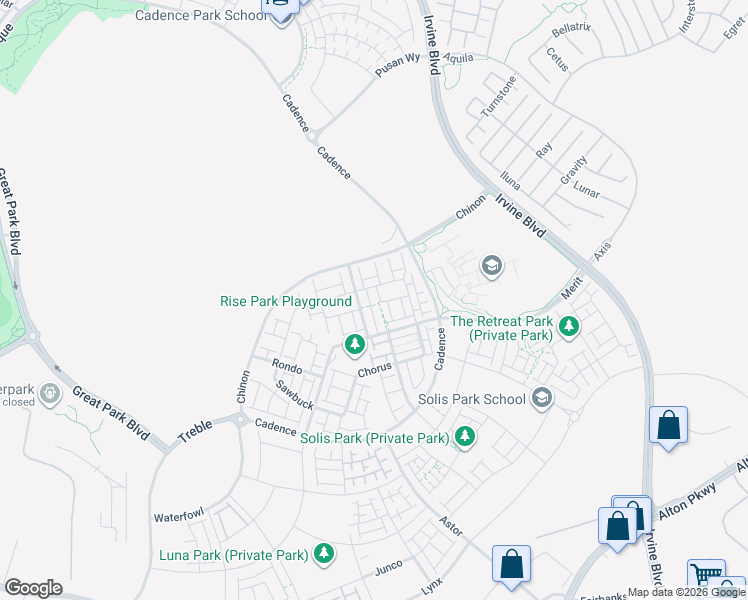 map of restaurants, bars, coffee shops, grocery stores, and more near 319 Sawbuck in Irvine