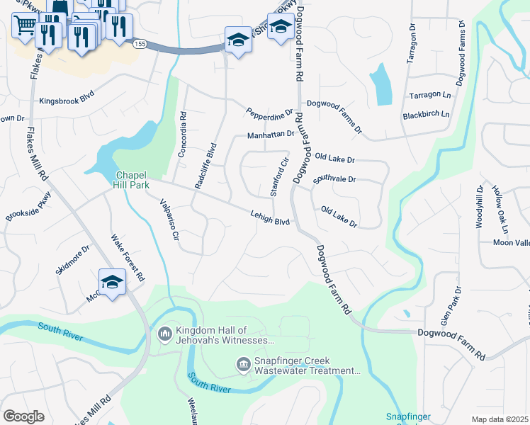 map of restaurants, bars, coffee shops, grocery stores, and more near 3510 Stanford Circle in Decatur