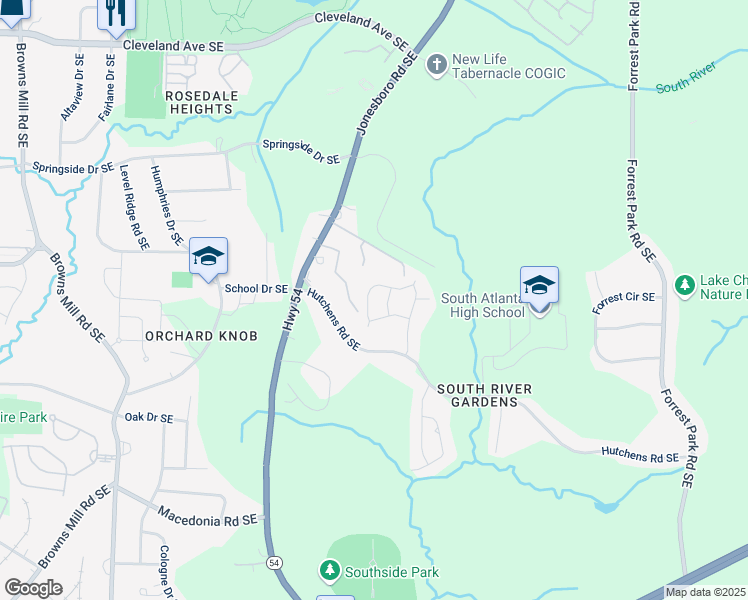 map of restaurants, bars, coffee shops, grocery stores, and more near 609 Waynes Court Southeast in Atlanta