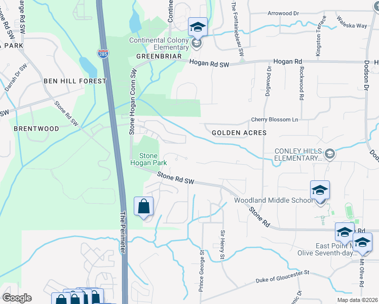 map of restaurants, bars, coffee shops, grocery stores, and more near 3111 Stonegate Court in Atlanta