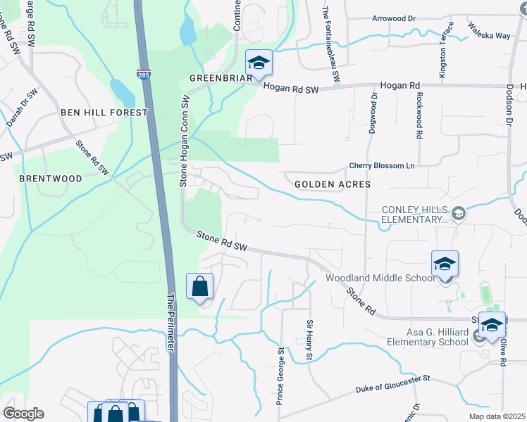 map of restaurants, bars, coffee shops, grocery stores, and more near 3111 Stonegate Drive in Atlanta
