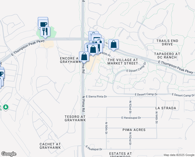 map of restaurants, bars, coffee shops, grocery stores, and more near 8883 East Rusty Spur Place in Scottsdale