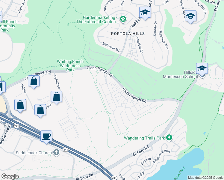 map of restaurants, bars, coffee shops, grocery stores, and more near 105 High Meadow in Lake Forest