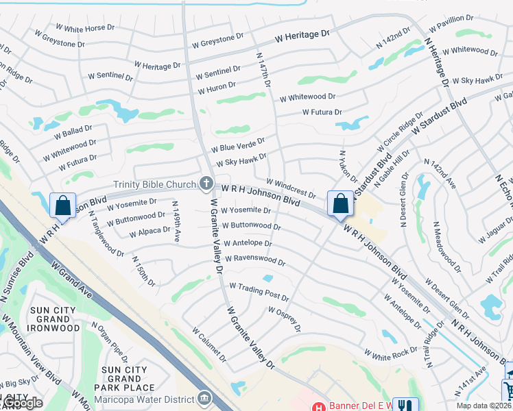 map of restaurants, bars, coffee shops, grocery stores, and more near 20615 North 147th Court in Sun City West