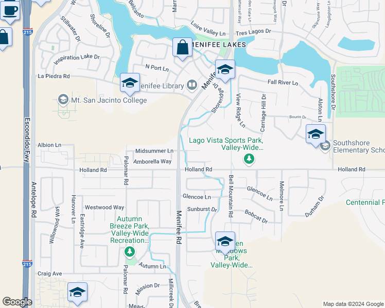 map of restaurants, bars, coffee shops, grocery stores, and more near 28799 First Star Court in Menifee