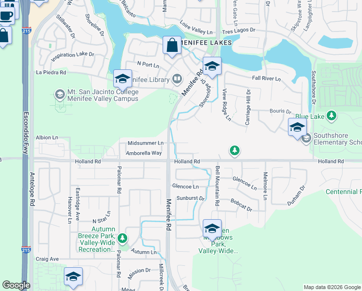 map of restaurants, bars, coffee shops, grocery stores, and more near 28799 First Star Court in Menifee