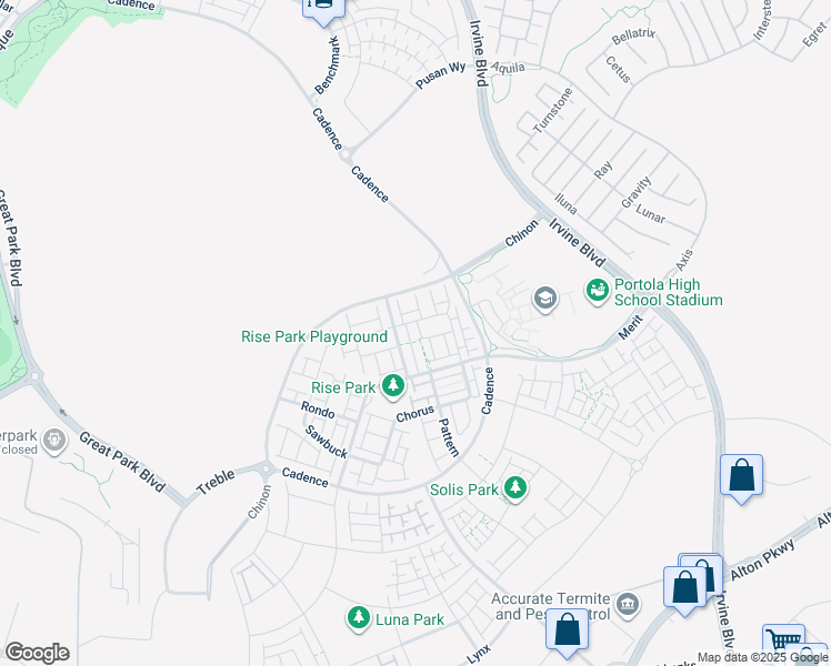 map of restaurants, bars, coffee shops, grocery stores, and more near 104 Draw in Irvine