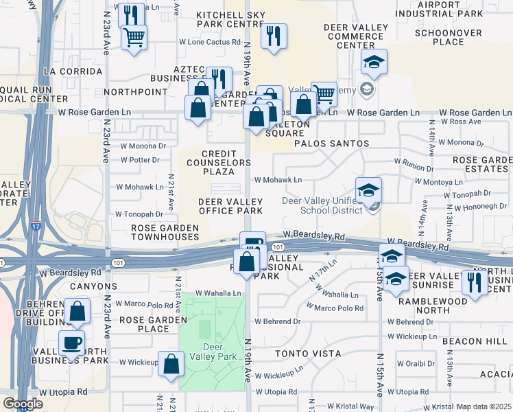 map of restaurants, bars, coffee shops, grocery stores, and more near 20401 North 19th Avenue in Phoenix