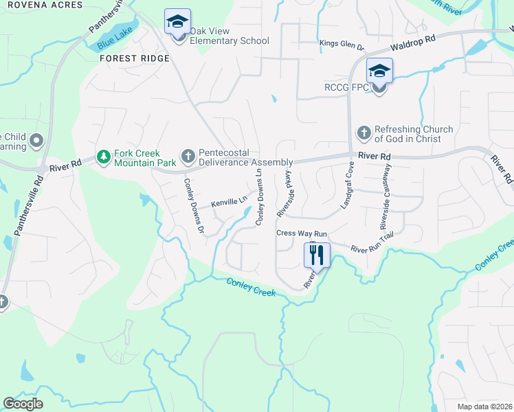map of restaurants, bars, coffee shops, grocery stores, and more near 3751 Conley Downs Lane in Decatur