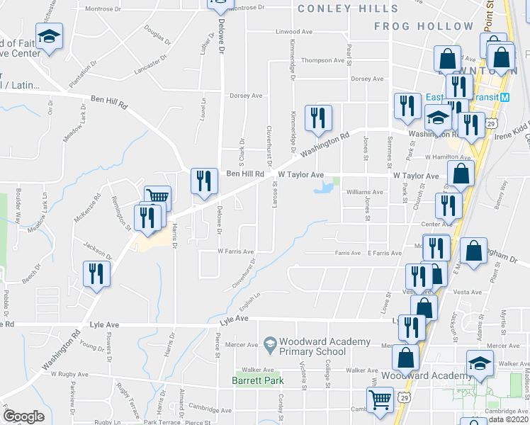 map of restaurants, bars, coffee shops, grocery stores, and more near 3058 Larose Street in East Point