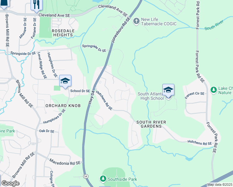 map of restaurants, bars, coffee shops, grocery stores, and more near 609 Waynes Court Southeast in Atlanta