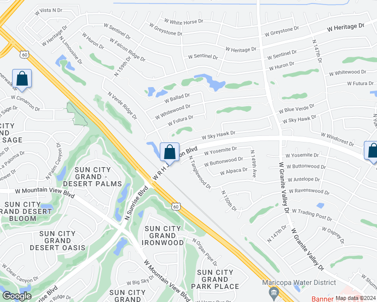 map of restaurants, bars, coffee shops, grocery stores, and more near 15149 W R H Johnson Blvd in Sun City West