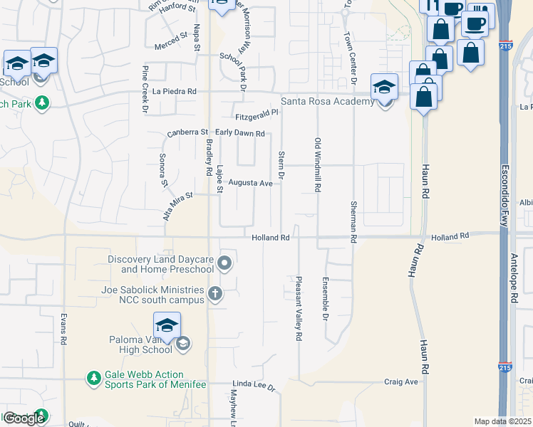 map of restaurants, bars, coffee shops, grocery stores, and more near 30929 Young Dove Street in Menifee