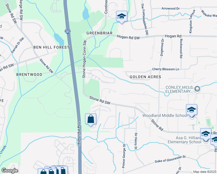 map of restaurants, bars, coffee shops, grocery stores, and more near 3131 Stonegate Drive in Atlanta