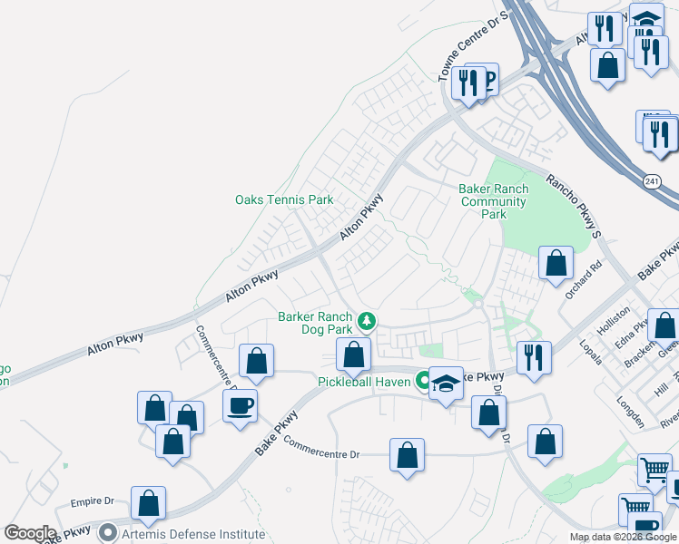 map of restaurants, bars, coffee shops, grocery stores, and more near 16 Cooper in Lake Forest