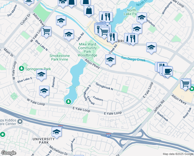 map of restaurants, bars, coffee shops, grocery stores, and more near in Irvine