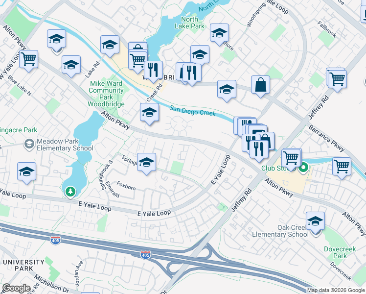 map of restaurants, bars, coffee shops, grocery stores, and more near 85 Briarglen in Irvine