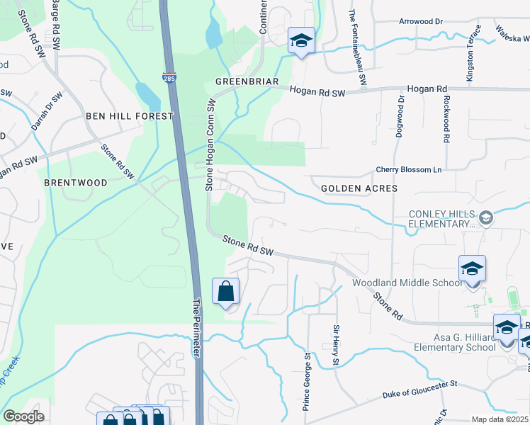 map of restaurants, bars, coffee shops, grocery stores, and more near 3135 Stonegate Drive in Atlanta