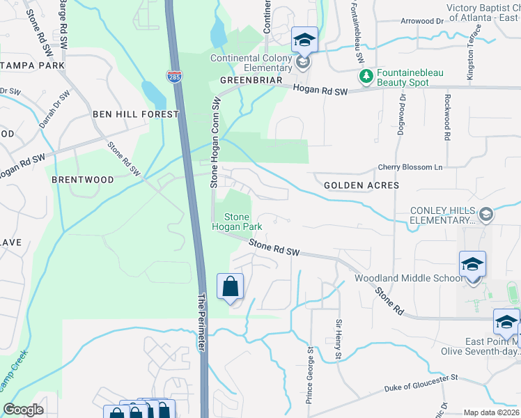 map of restaurants, bars, coffee shops, grocery stores, and more near 3131 Stonegate Court in Atlanta