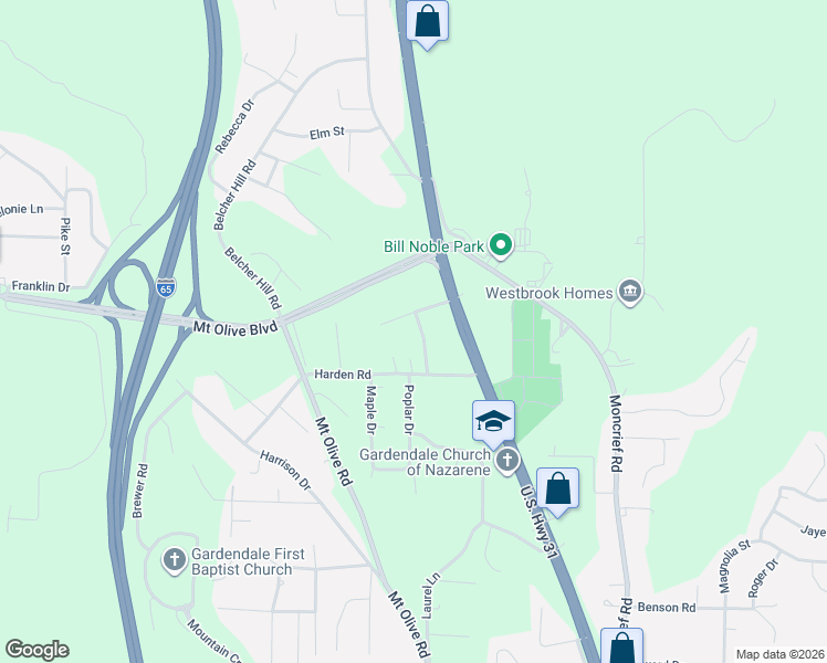 map of restaurants, bars, coffee shops, grocery stores, and more near 2028 Albritton Road in Gardendale