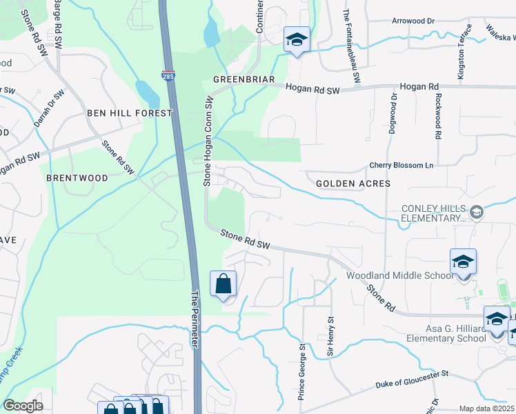map of restaurants, bars, coffee shops, grocery stores, and more near 3139 Stonegate Drive in Atlanta