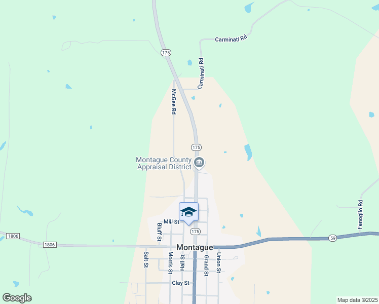 map of restaurants, bars, coffee shops, grocery stores, and more near 7438 Texas 175 in Montague