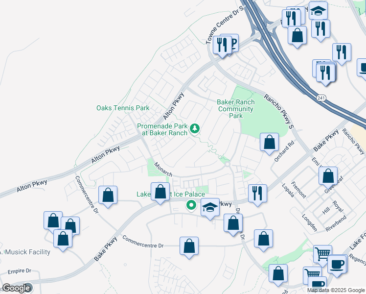 map of restaurants, bars, coffee shops, grocery stores, and more near 22 Barberry in Lake Forest