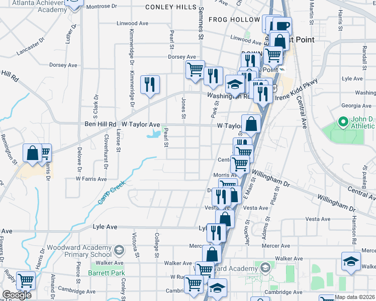 map of restaurants, bars, coffee shops, grocery stores, and more near 1827 Chapman Avenue in East Point