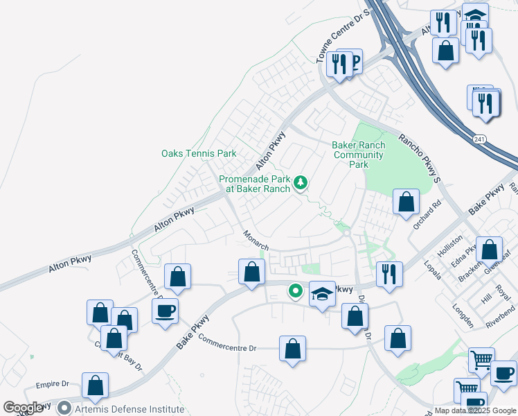 map of restaurants, bars, coffee shops, grocery stores, and more near 84 Fuchsia in Lake Forest