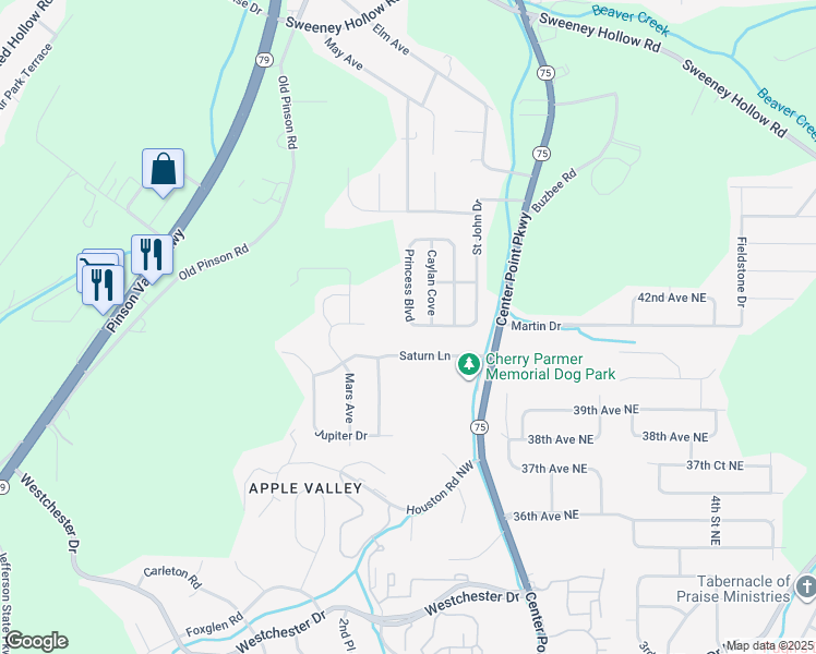 map of restaurants, bars, coffee shops, grocery stores, and more near 6025 Princess Boulevard in Birmingham
