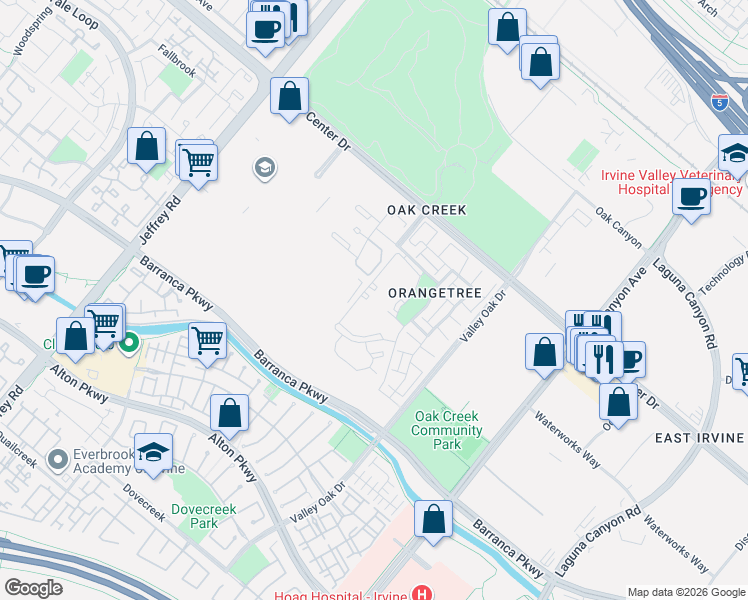 map of restaurants, bars, coffee shops, grocery stores, and more near 469 Orange Blossom in Irvine