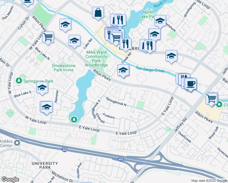 map of restaurants, bars, coffee shops, grocery stores, and more near 103 Goldenrod in Irvine