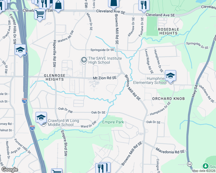 map of restaurants, bars, coffee shops, grocery stores, and more near 164 Alyson Court Southeast in Atlanta