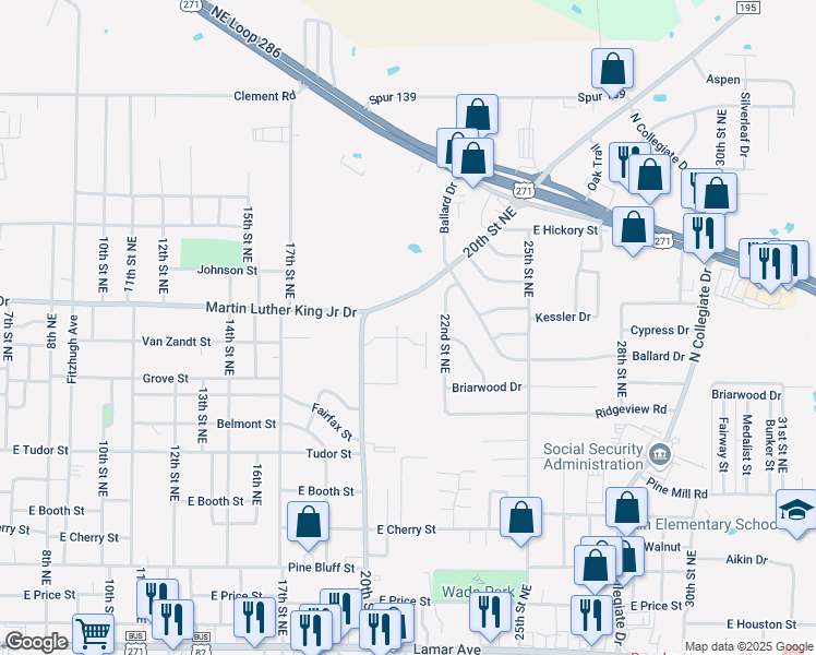 map of restaurants, bars, coffee shops, grocery stores, and more near 1240 20th Street Northeast in Paris