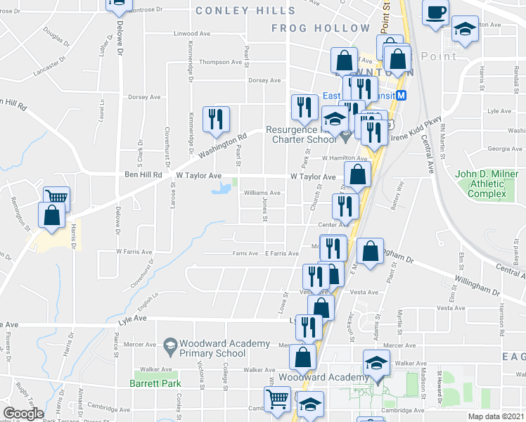 map of restaurants, bars, coffee shops, grocery stores, and more near 3071 Jones Street in Atlanta