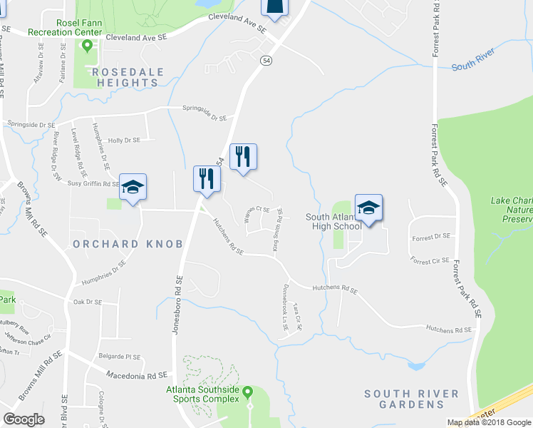 map of restaurants, bars, coffee shops, grocery stores, and more near 629 Waynes Court Southeast in Atlanta