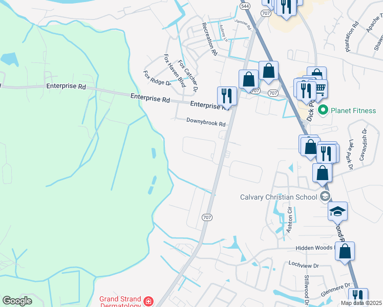 map of restaurants, bars, coffee shops, grocery stores, and more near 6602 South Carolina 707 in Myrtle Beach