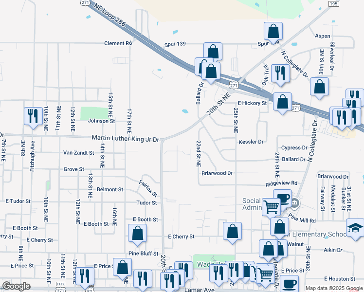 map of restaurants, bars, coffee shops, grocery stores, and more near 1240 20th Street Northeast in Paris