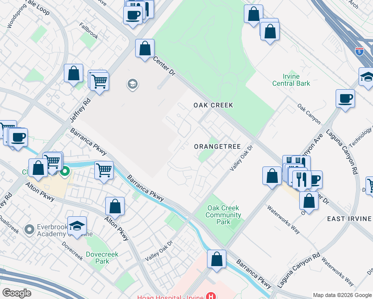 map of restaurants, bars, coffee shops, grocery stores, and more near 469 Orange Blossom in Irvine