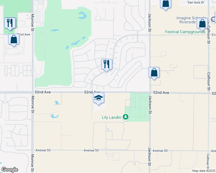 map of restaurants, bars, coffee shops, grocery stores, and more near 82647 Rosewood Drive in Indio