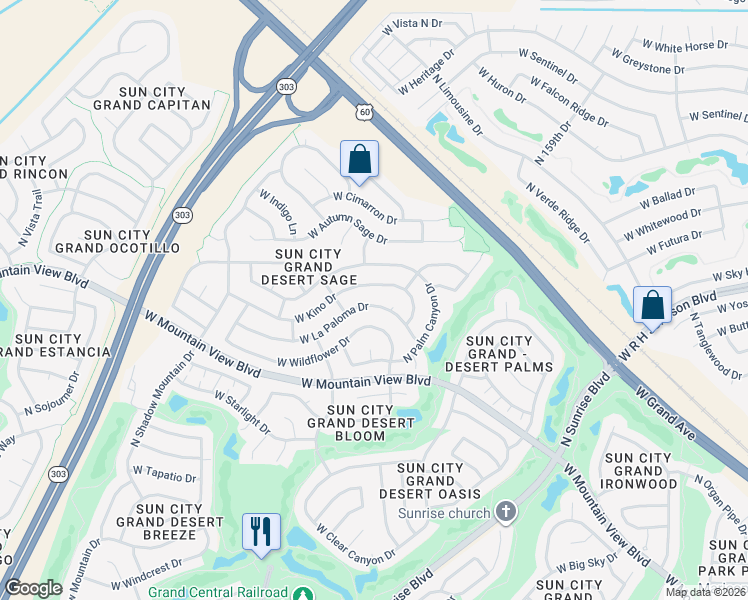 map of restaurants, bars, coffee shops, grocery stores, and more near 15811 West Kino Drive in Surprise