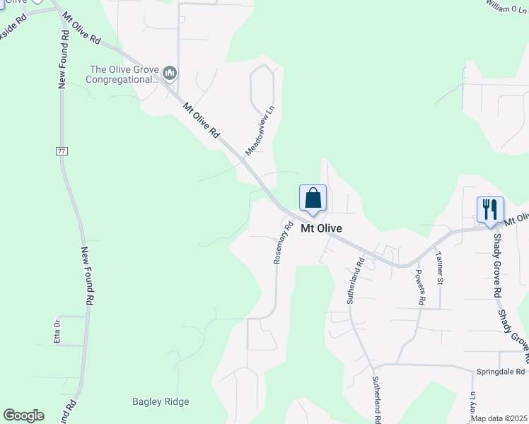 map of restaurants, bars, coffee shops, grocery stores, and more near 5679 Meadow Tate Drive in Mount Olive