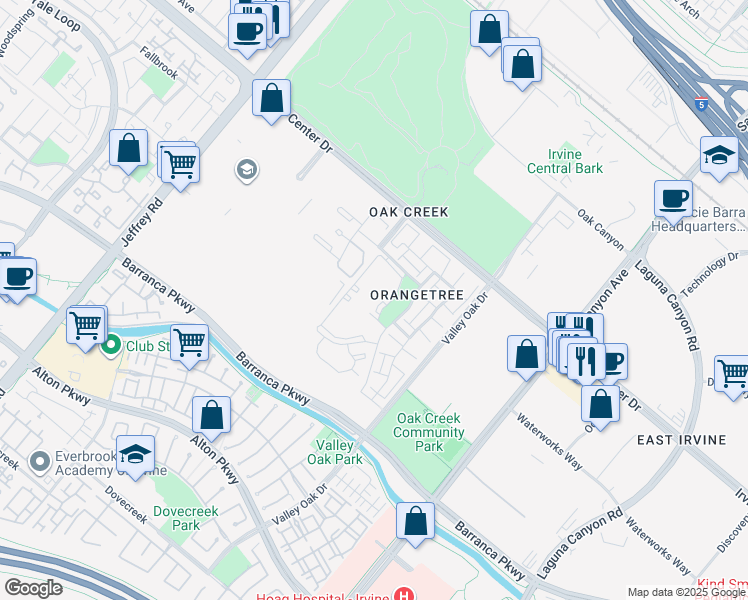 map of restaurants, bars, coffee shops, grocery stores, and more near Blossom in Irvine