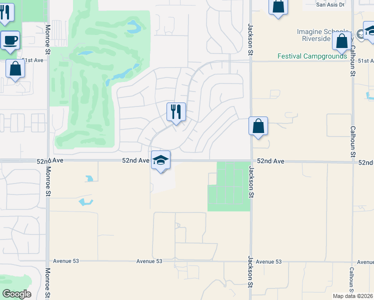 map of restaurants, bars, coffee shops, grocery stores, and more near 51871 Golden Eagle Drive in Indio