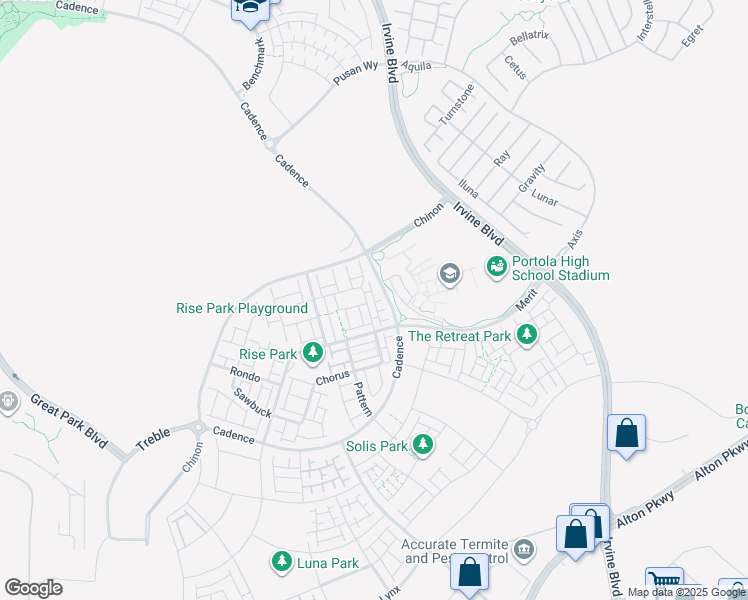 map of restaurants, bars, coffee shops, grocery stores, and more near 104 Keeper in Irvine