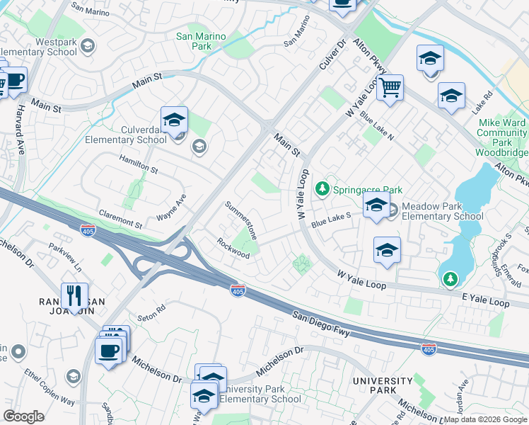 map of restaurants, bars, coffee shops, grocery stores, and more near 22 Newmeadow in Irvine