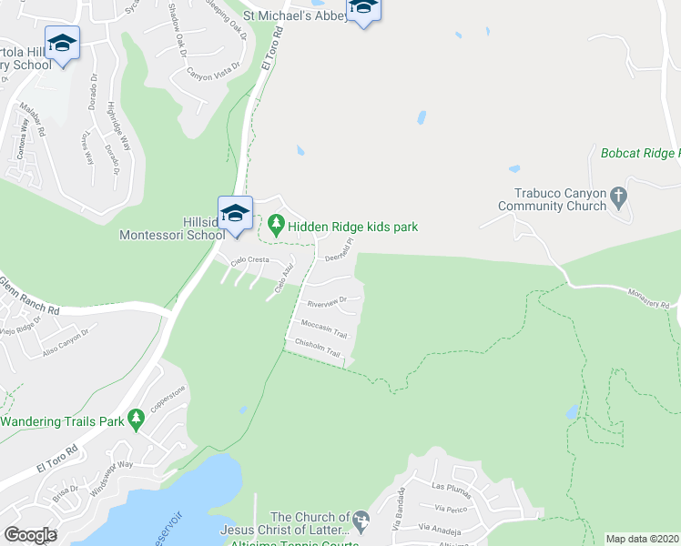 map of restaurants, bars, coffee shops, grocery stores, and more near 23 Yellowpine Lane in Trabuco Canyon