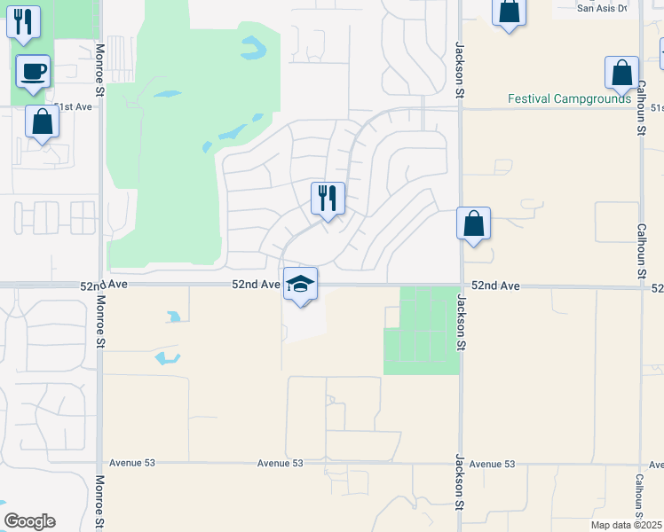 map of restaurants, bars, coffee shops, grocery stores, and more near 51851 Westminster Court in Indio