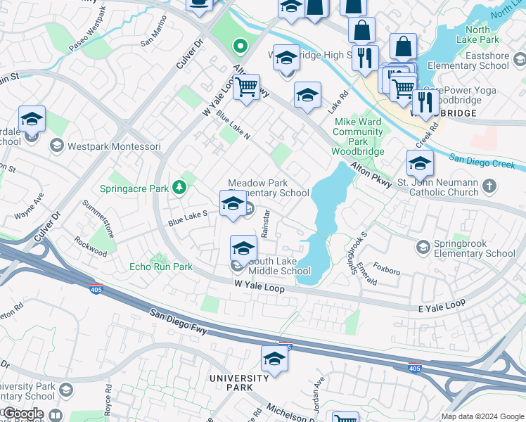 map of restaurants, bars, coffee shops, grocery stores, and more near 29 Whispering Wind in Irvine