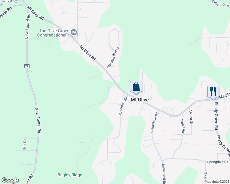 map of restaurants, bars, coffee shops, grocery stores, and more near 5679 Meadow Tate Drive in Mount Olive